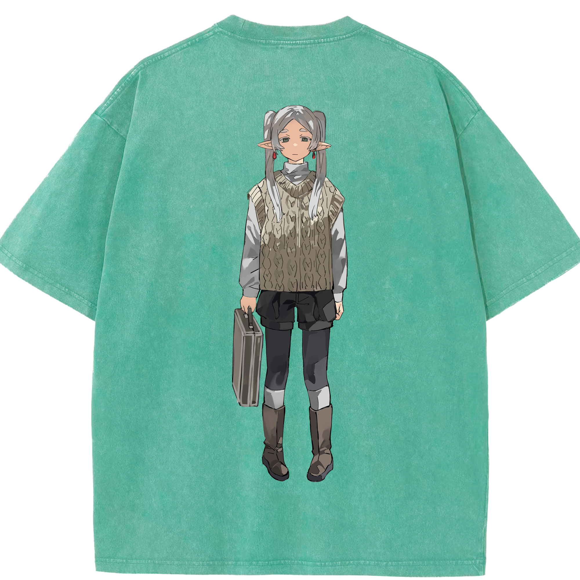 （画像用） 葬送のフリーレン Frieren 綿100% ヴィンテージ風 半袖Tシャツ（背面プリント）